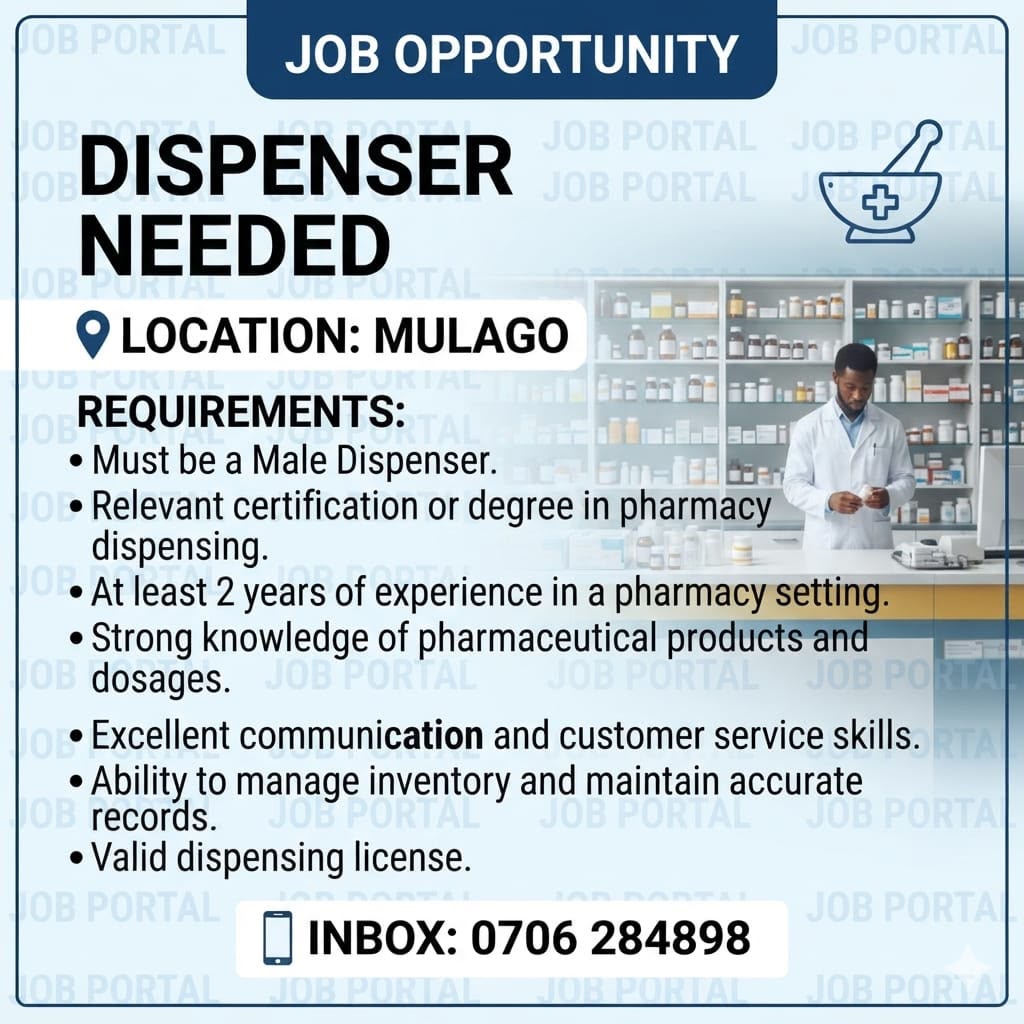 Male Dispenser Needed at A Private Pharmacy