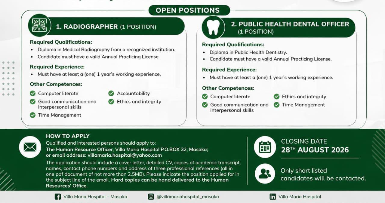 Radiographer (1 position) at Villa Maria Hospital